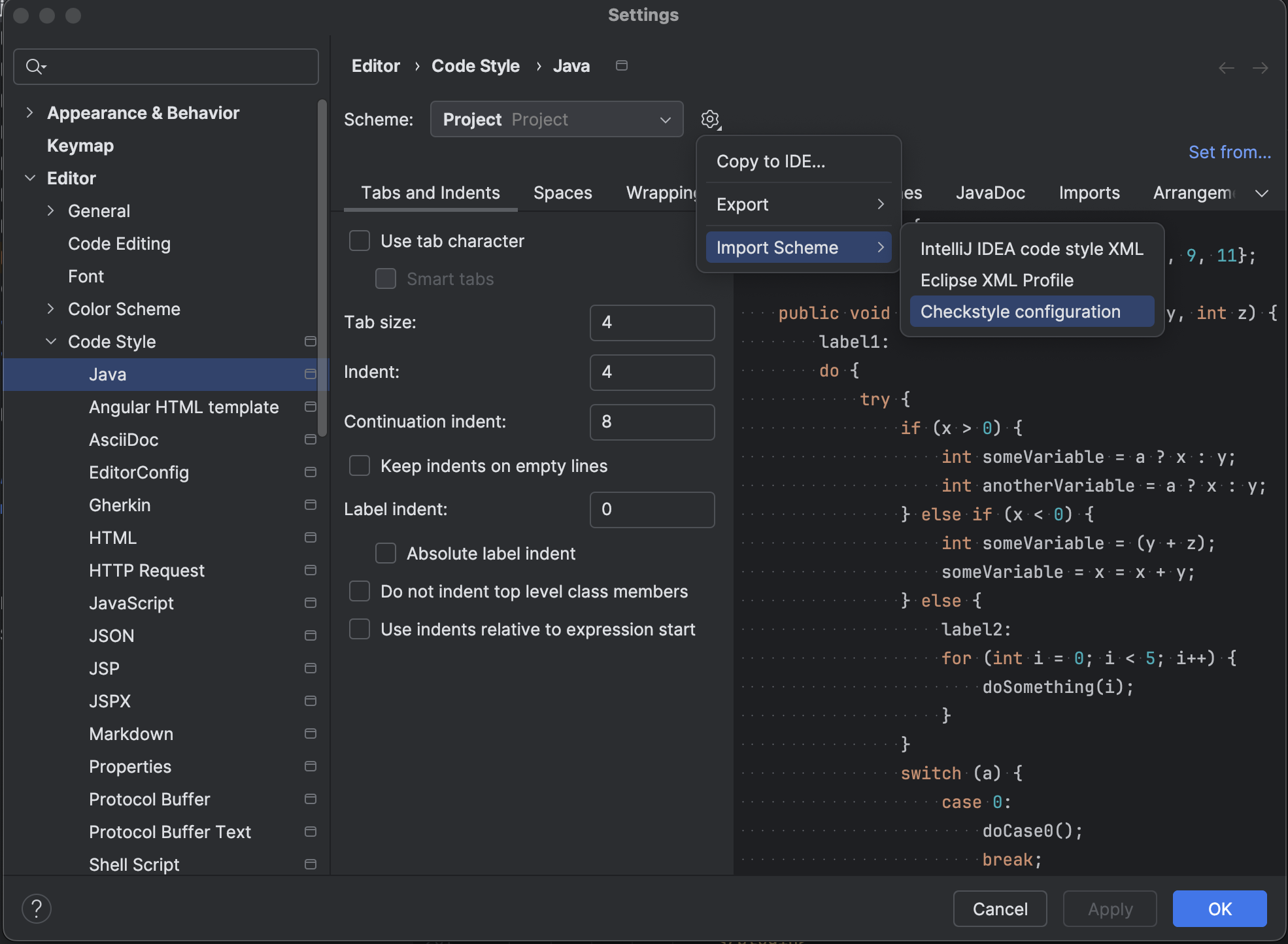 IDE Code Style Settings